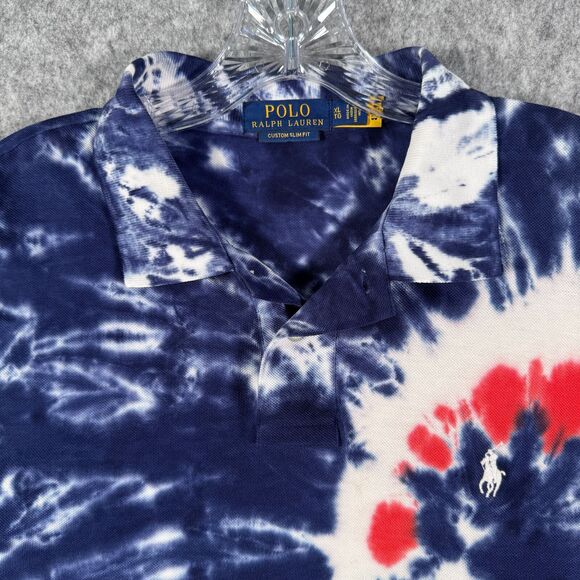 POLO Ralph Lauren Mens XL Americana Custom Slim Fit Mesh Shirt Red Blue Tie Dye